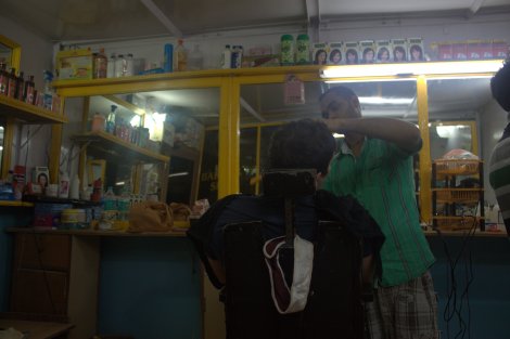 Cut-throat shave in the local barber shop.