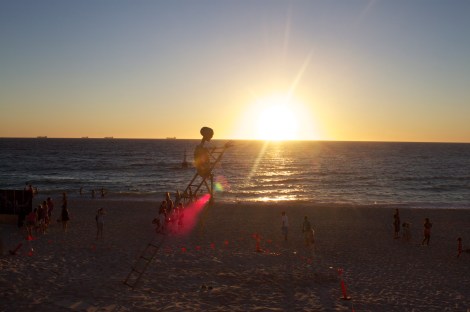 Big skeleton on a ladder. Conducting the sky. Nuff' Said.