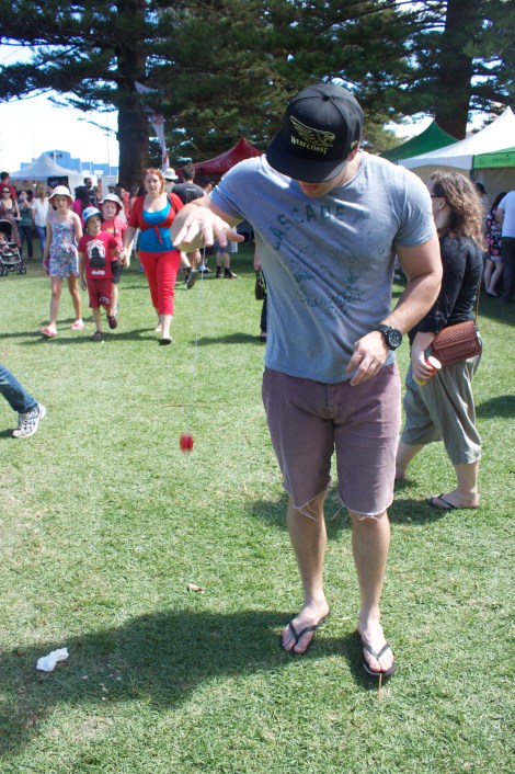 Trying out the new yo-yo.