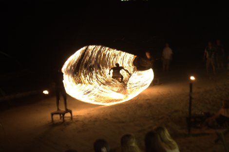 Tourists joining in the fire fun... 